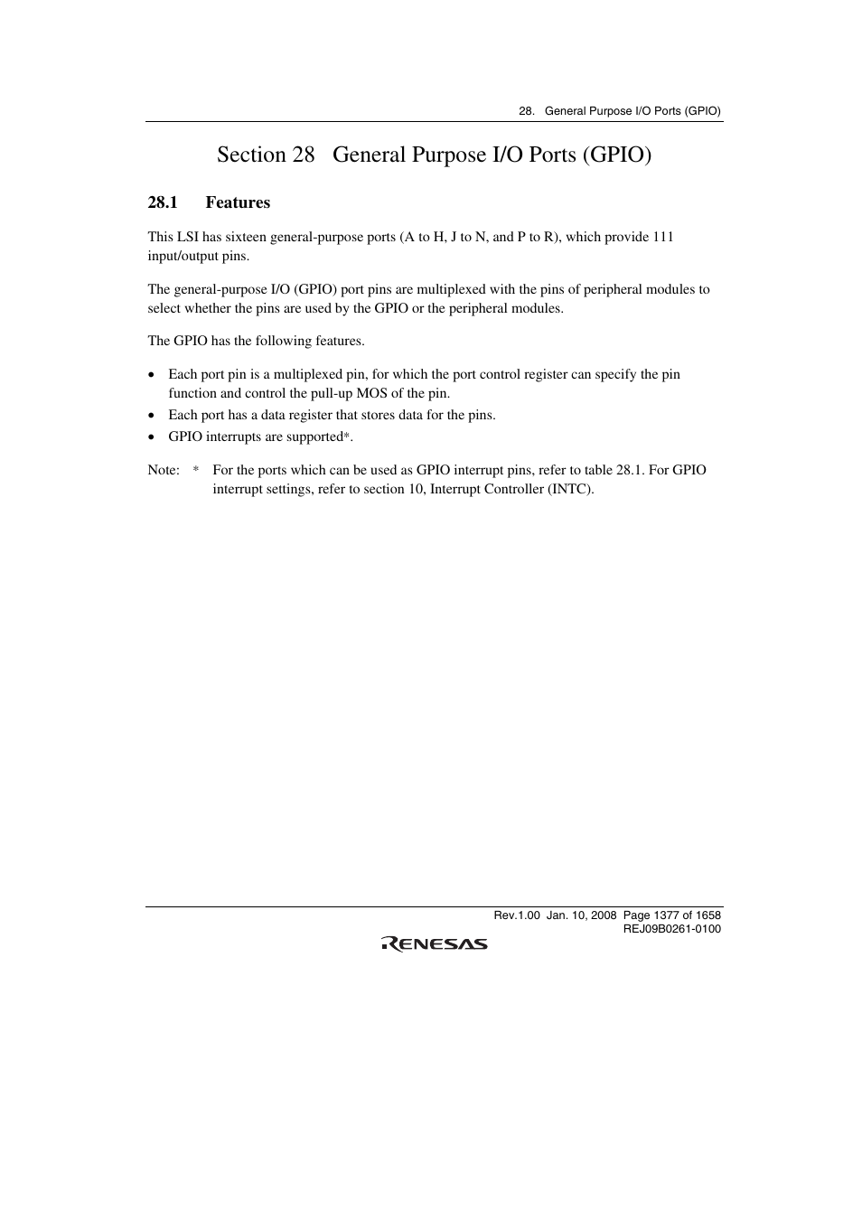 Section 28 general purpose i/o ports (gpio), 1 features | Renesas SH7781 User Manual | Page 1407 / 1692
