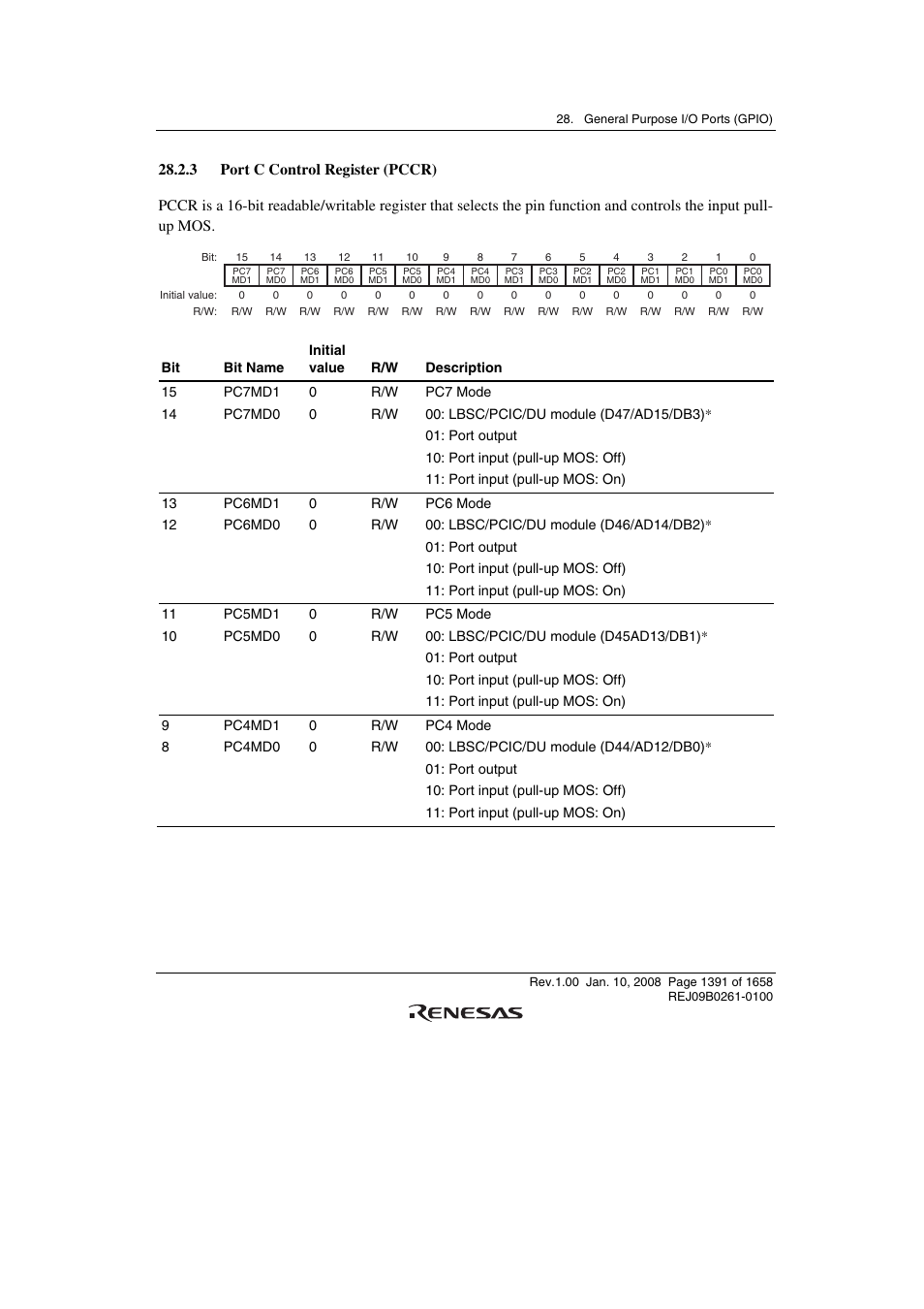 3 port c control register (pccr) | Renesas SH7781 User Manual | Page 1421 / 1692