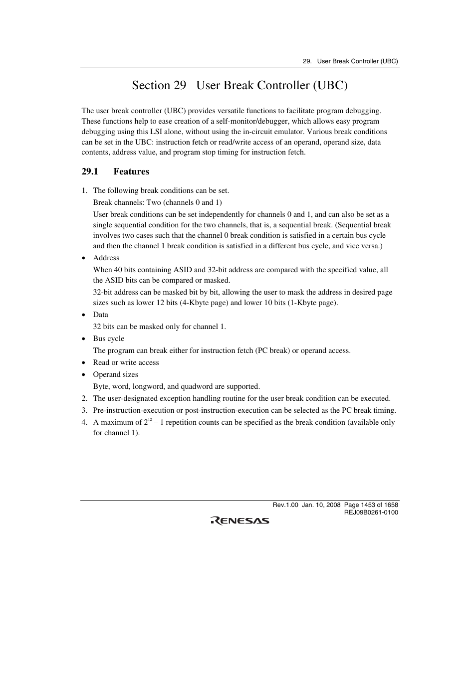 Section 29 user break controller (ubc), 1 features | Renesas SH7781 User Manual | Page 1483 / 1692