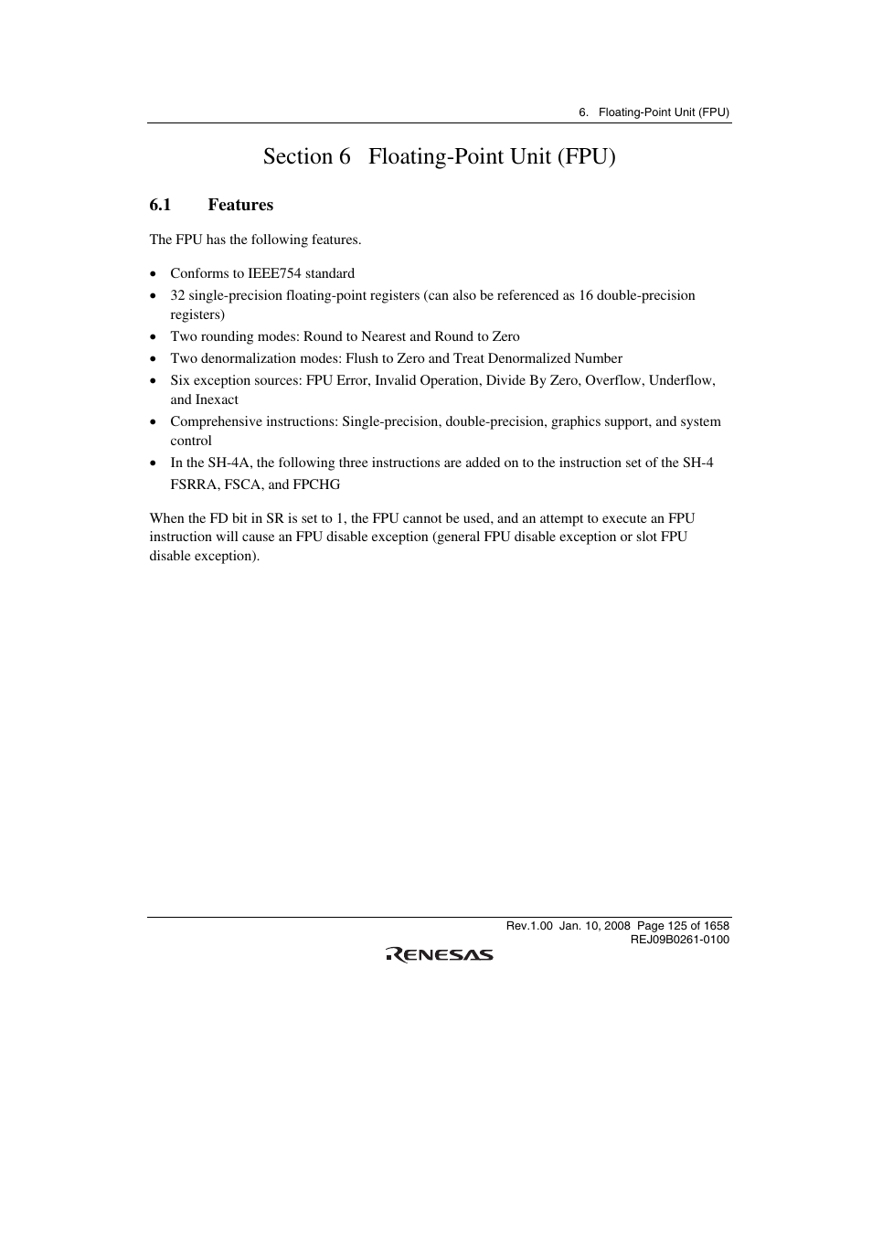 Section 6 floating-point unit (fpu), 1 features | Renesas SH7781 User Manual | Page 155 / 1692