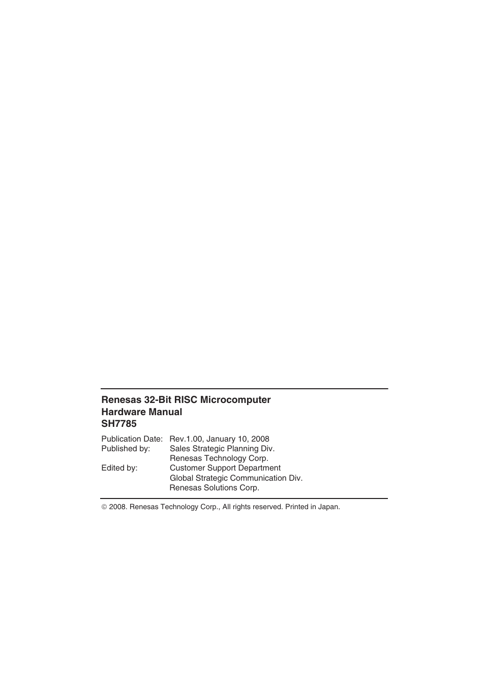 Colophon | Renesas SH7781 User Manual | Page 1689 / 1692