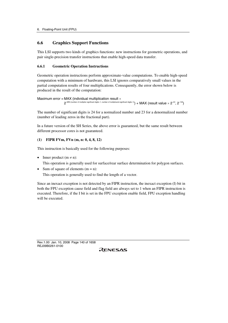 6 graphics support functions, 1 geometric operation instructions | Renesas SH7781 User Manual | Page 170 / 1692