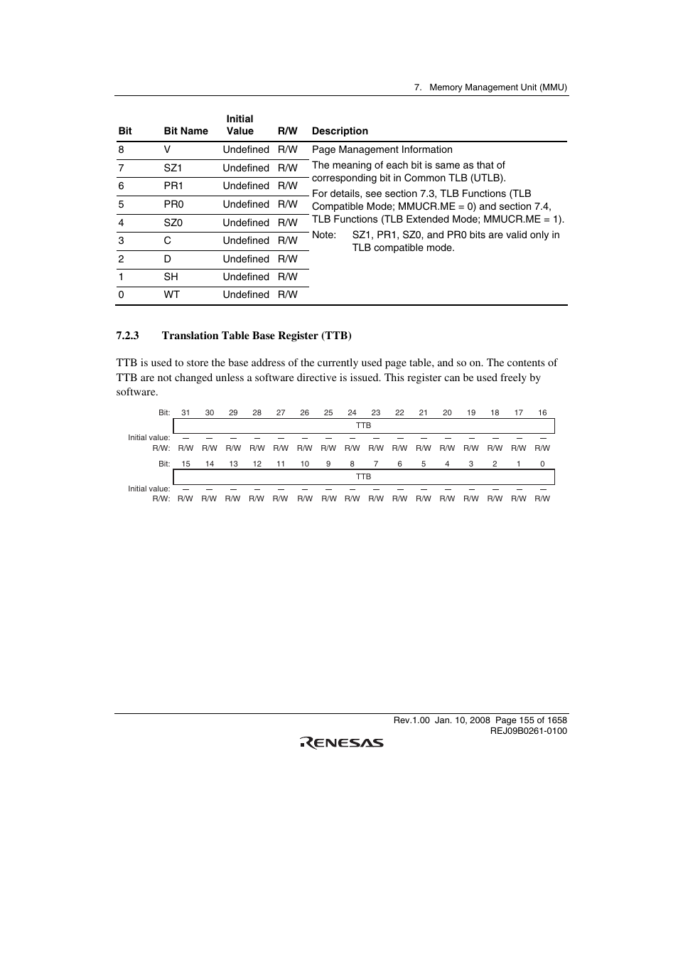 3 translation table base register (ttb) | Renesas SH7781 User Manual | Page 185 / 1692