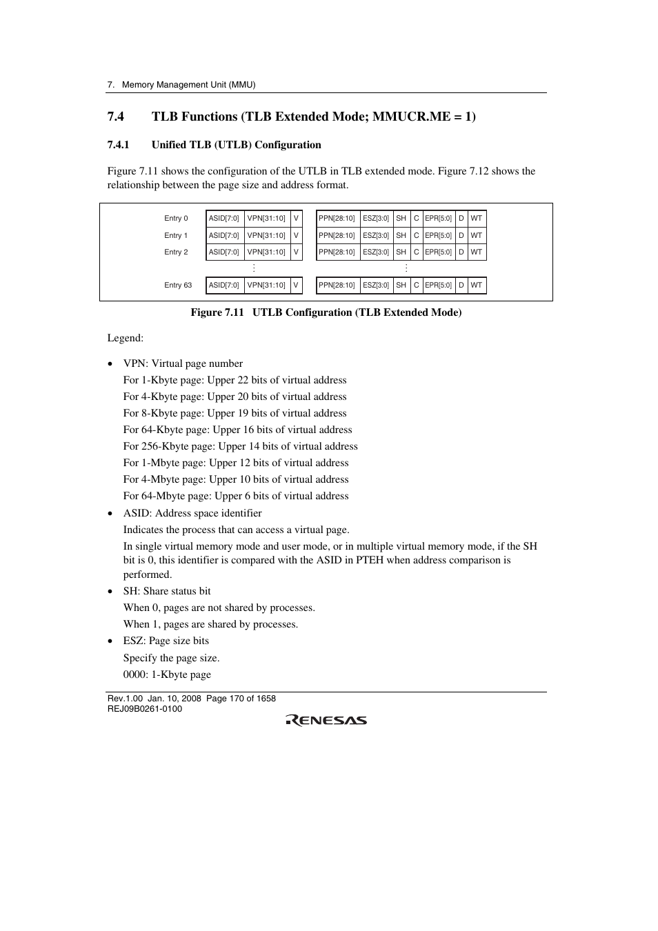 4 tlb functions (tlb extended mode; mmucr.me = 1), 1 unified tlb (utlb) configuration | Renesas SH7781 User Manual | Page 200 / 1692