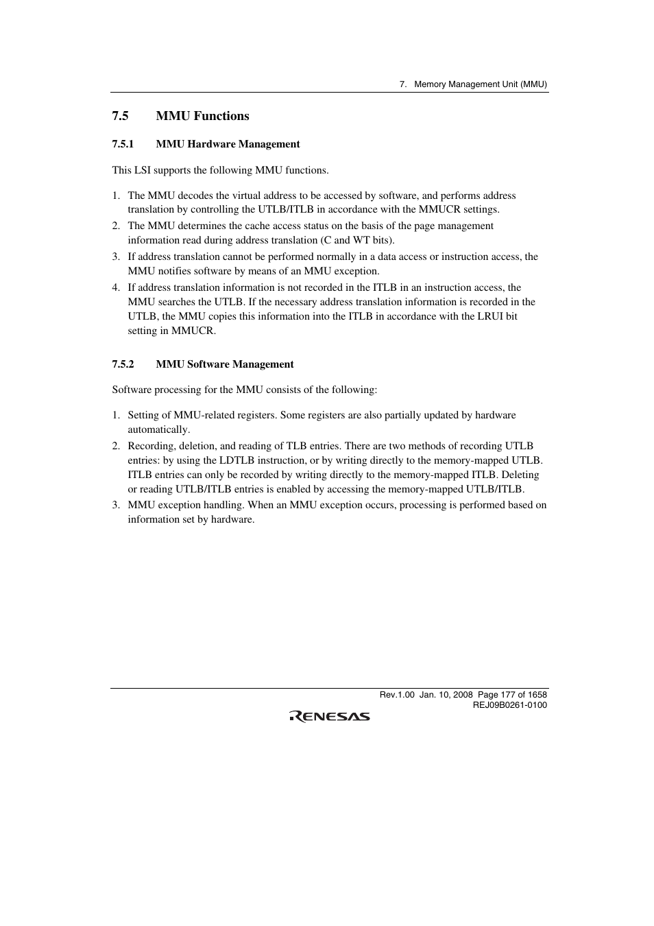 5 mmu functions, 1 mmu hardware management, 2 mmu software management | Renesas SH7781 User Manual | Page 207 / 1692