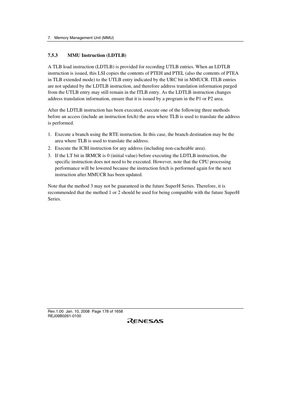 3 mmu instruction (ldtlb) | Renesas SH7781 User Manual | Page 208 / 1692