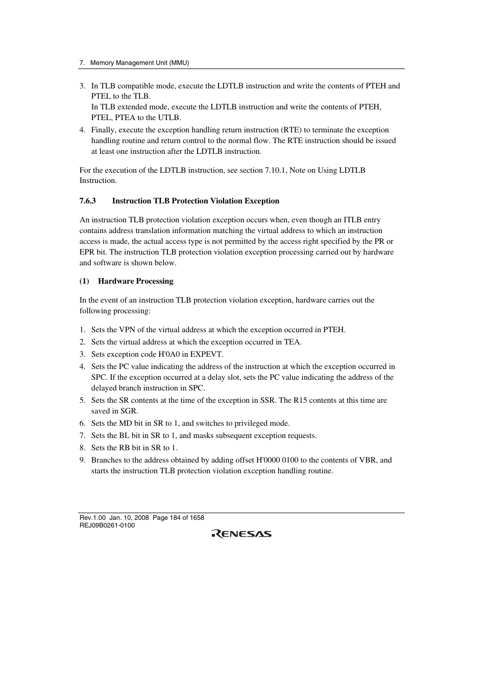 3 instruction tlb protection violation exception | Renesas SH7781 User Manual | Page 214 / 1692