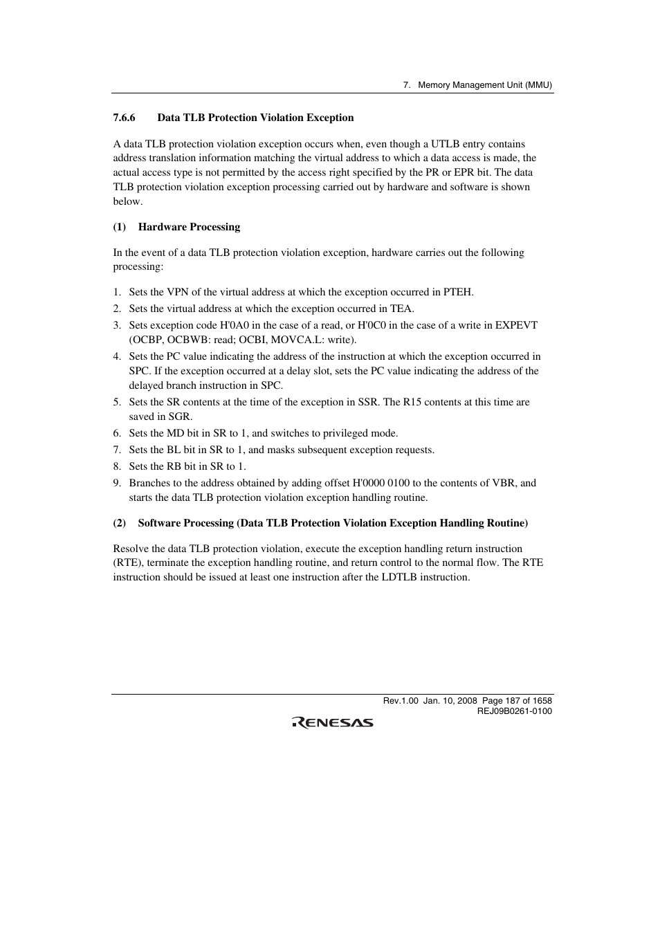 6 data tlb protection violation exception | Renesas SH7781 User Manual | Page 217 / 1692