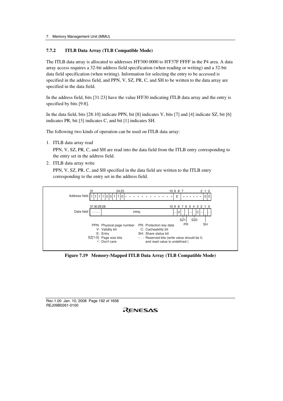 2 itlb data array (tlb compatible mode) | Renesas SH7781 User Manual | Page 222 / 1692