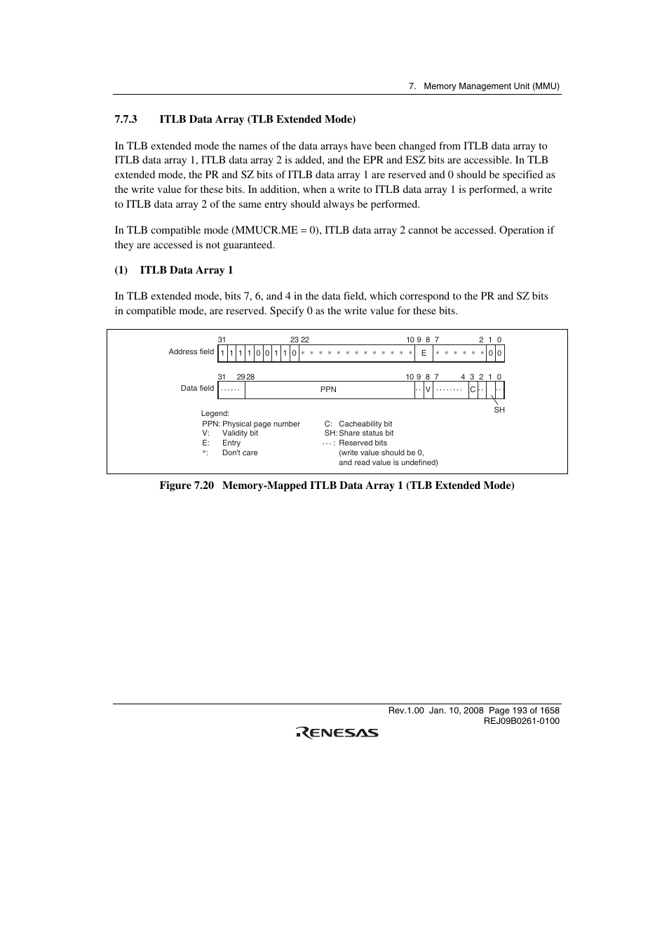 3 itlb data array (tlb extended mode) | Renesas SH7781 User Manual | Page 223 / 1692