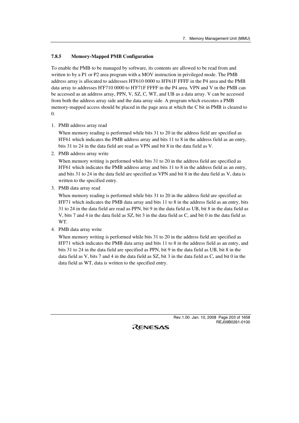 5 memory-mapped pmb configuration | Renesas SH7781 User Manual | Page 233 / 1692