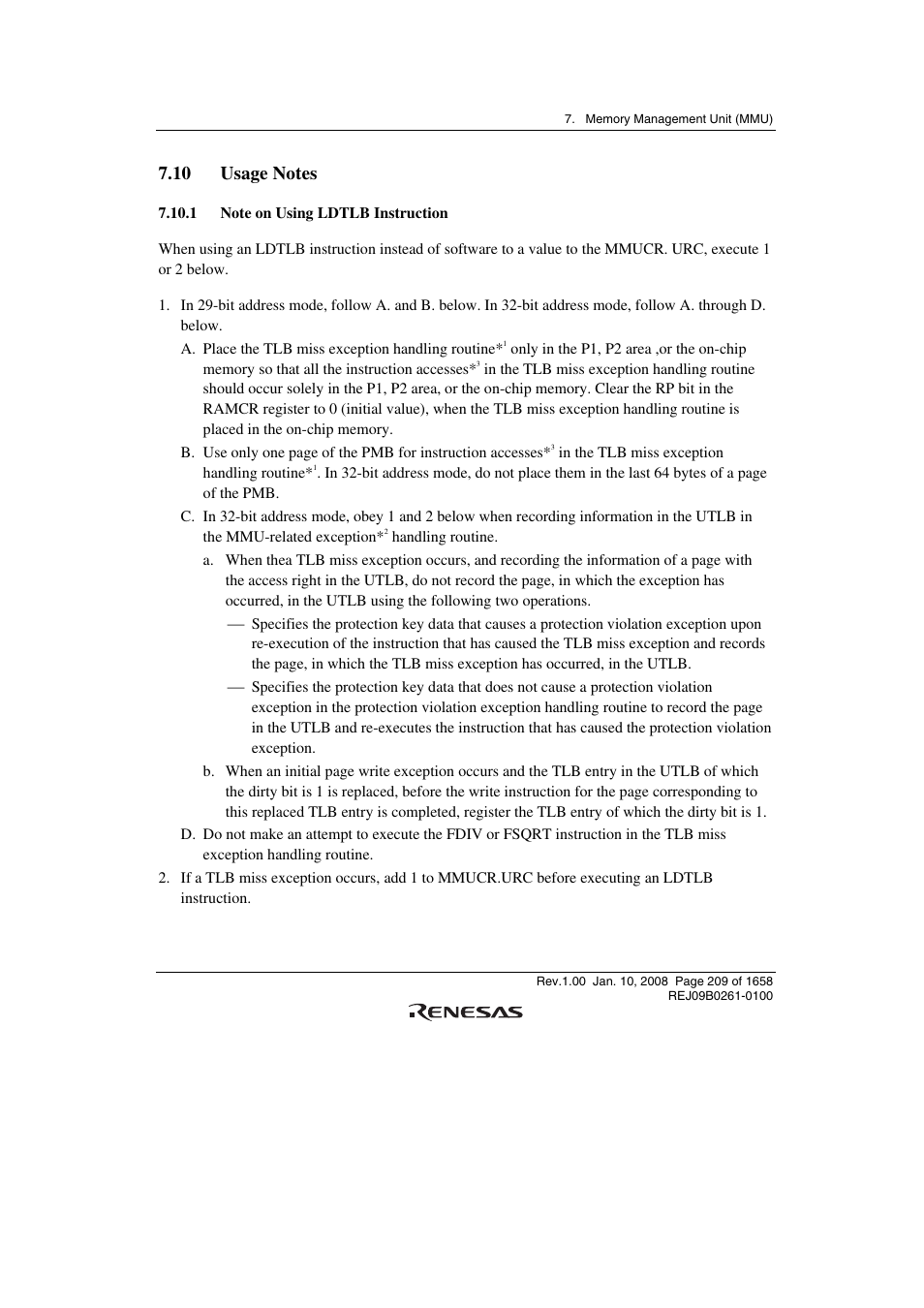 10 usage notes, 1 note on using ldtlb instruction | Renesas SH7781 User Manual | Page 239 / 1692