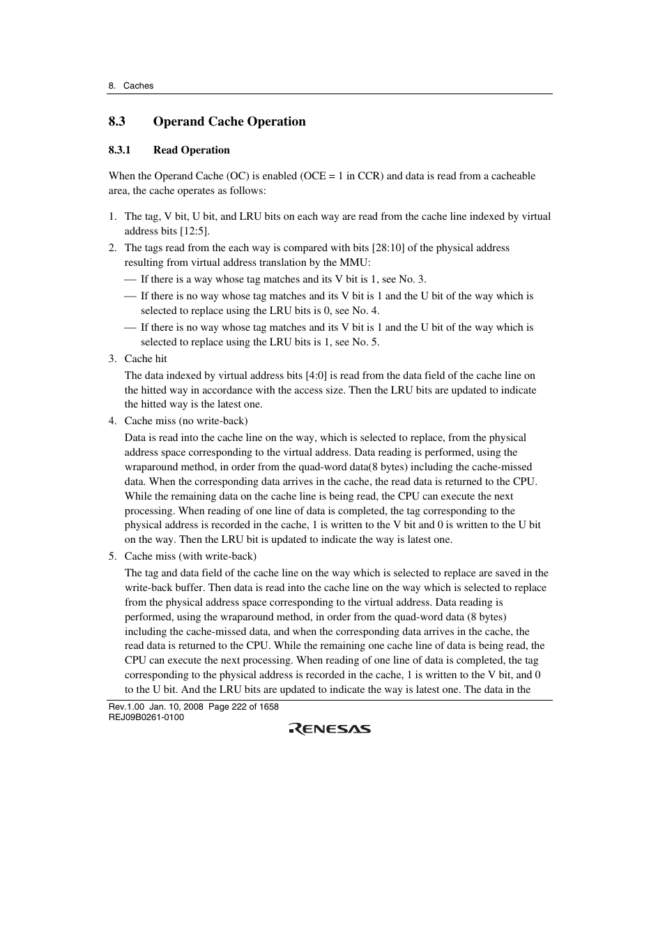 3 operand cache operation, 1 read operation | Renesas SH7781 User Manual | Page 252 / 1692