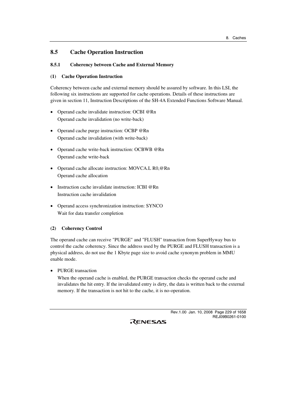 5 cache operation instruction, 1 coherency between cache and external memory | Renesas SH7781 User Manual | Page 259 / 1692