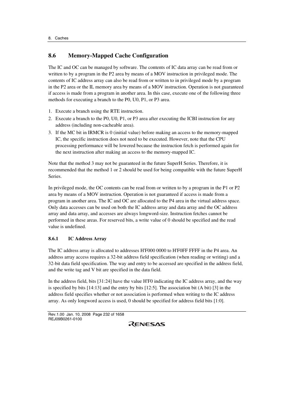 6 memory-mapped cache configuration, 1 ic address array | Renesas SH7781 User Manual | Page 262 / 1692