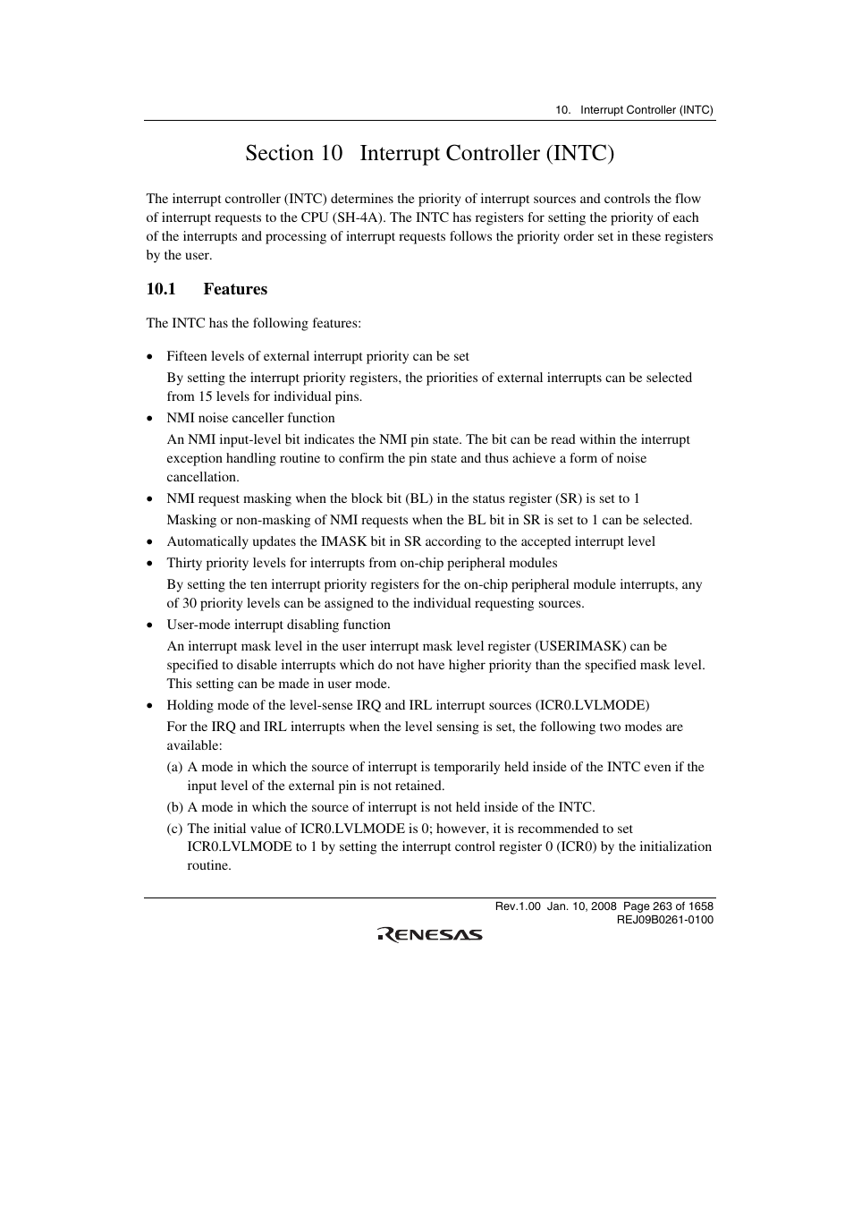 Section 10 interrupt controller (intc), 1 features | Renesas SH7781 User Manual | Page 293 / 1692