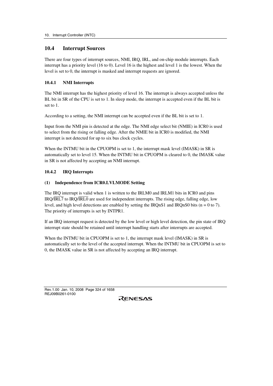 4 interrupt sources, 1 nmi interrupts, 2 irq interrupts | Renesas SH7781 User Manual | Page 354 / 1692