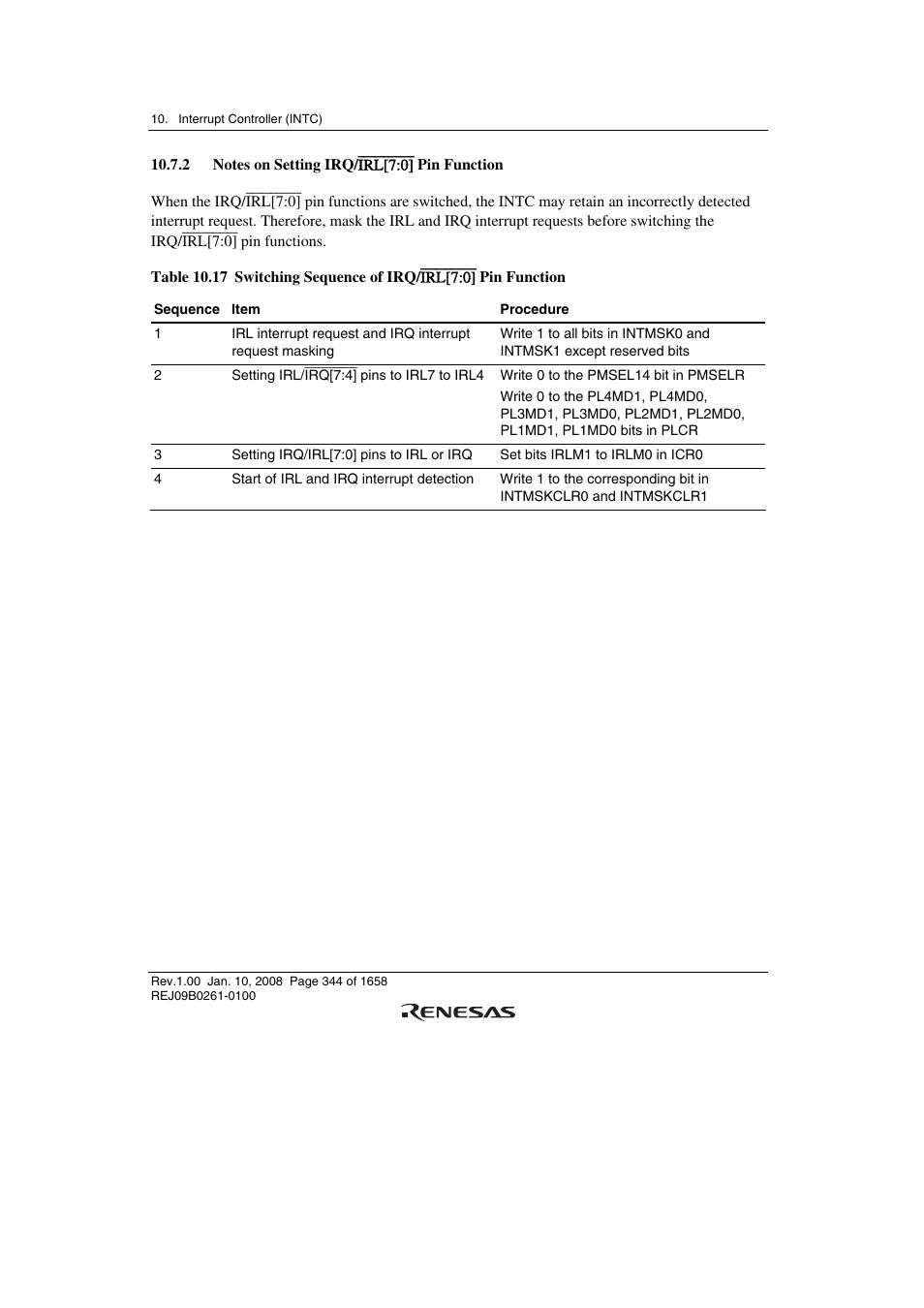 2 notes on setting irq/irl[7:0] pin function | Renesas SH7781 User Manual | Page 374 / 1692