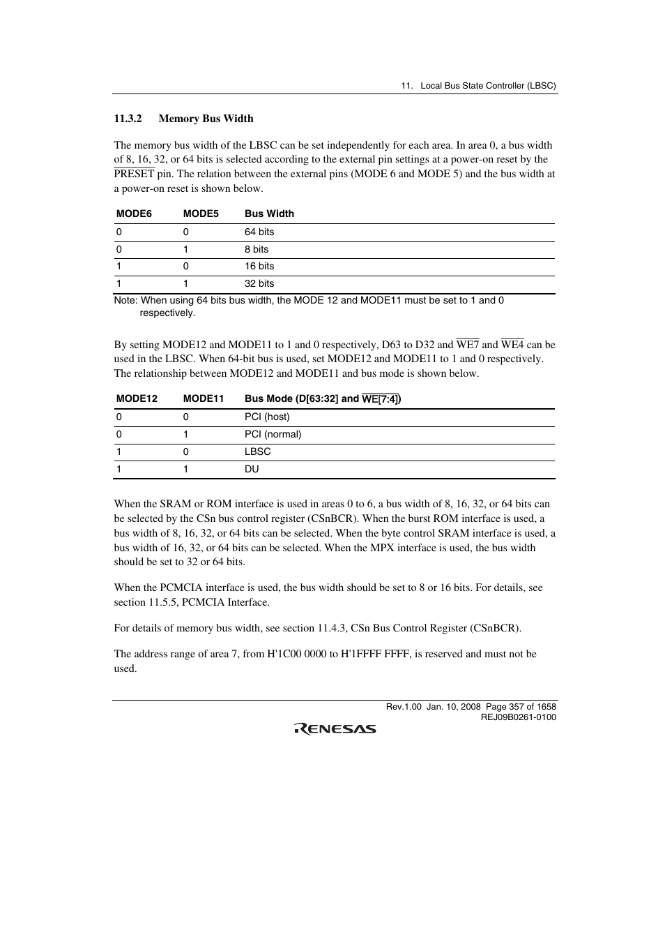 2 memory bus width | Renesas SH7781 User Manual | Page 387 / 1692