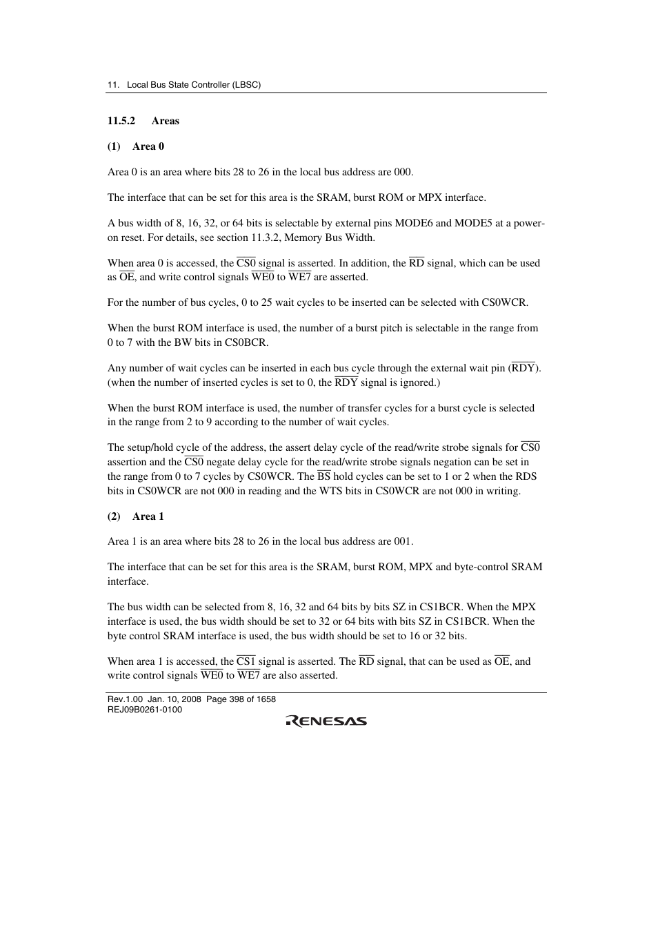 2 areas | Renesas SH7781 User Manual | Page 428 / 1692