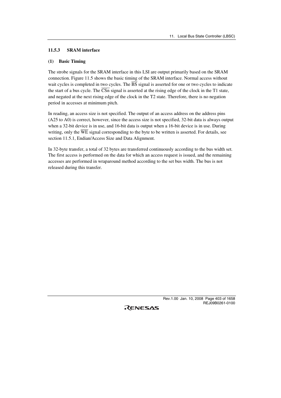3 sram interface | Renesas SH7781 User Manual | Page 433 / 1692