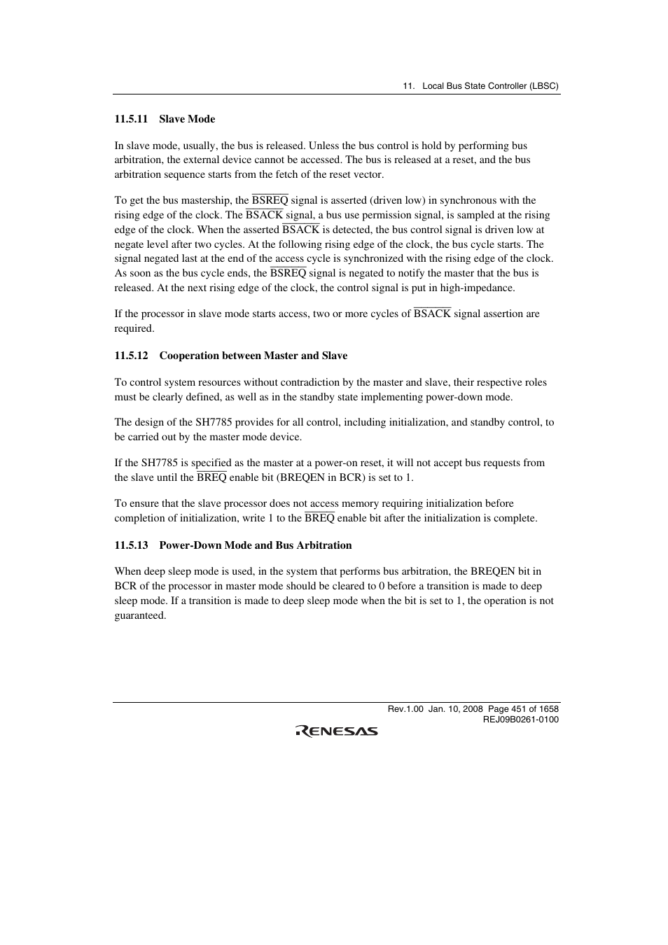 11 slave mode, 12 cooperation between master and slave, 13 power-down mode and bus arbitration | Renesas SH7781 User Manual | Page 481 / 1692