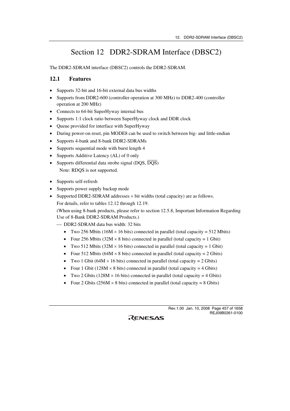 Section 12 ddr2-sdram interface (dbsc2), 1 features | Renesas SH7781 User Manual | Page 487 / 1692