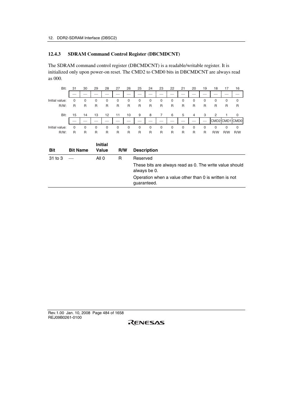 3 sdram command control register (dbcmdcnt) | Renesas SH7781 User Manual | Page 514 / 1692