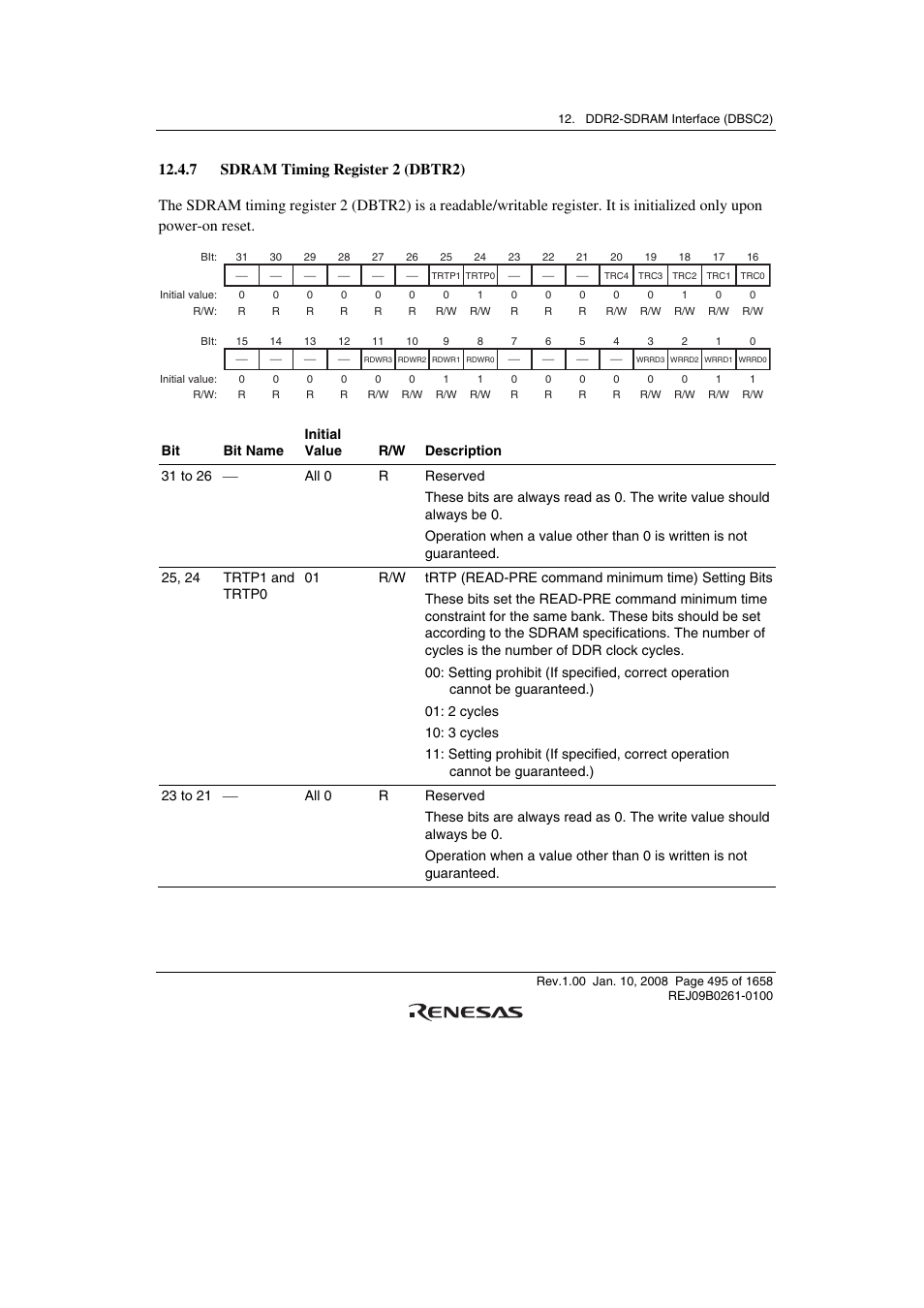 7 sdram timing register 2 (dbtr2) | Renesas SH7781 User Manual | Page 525 / 1692