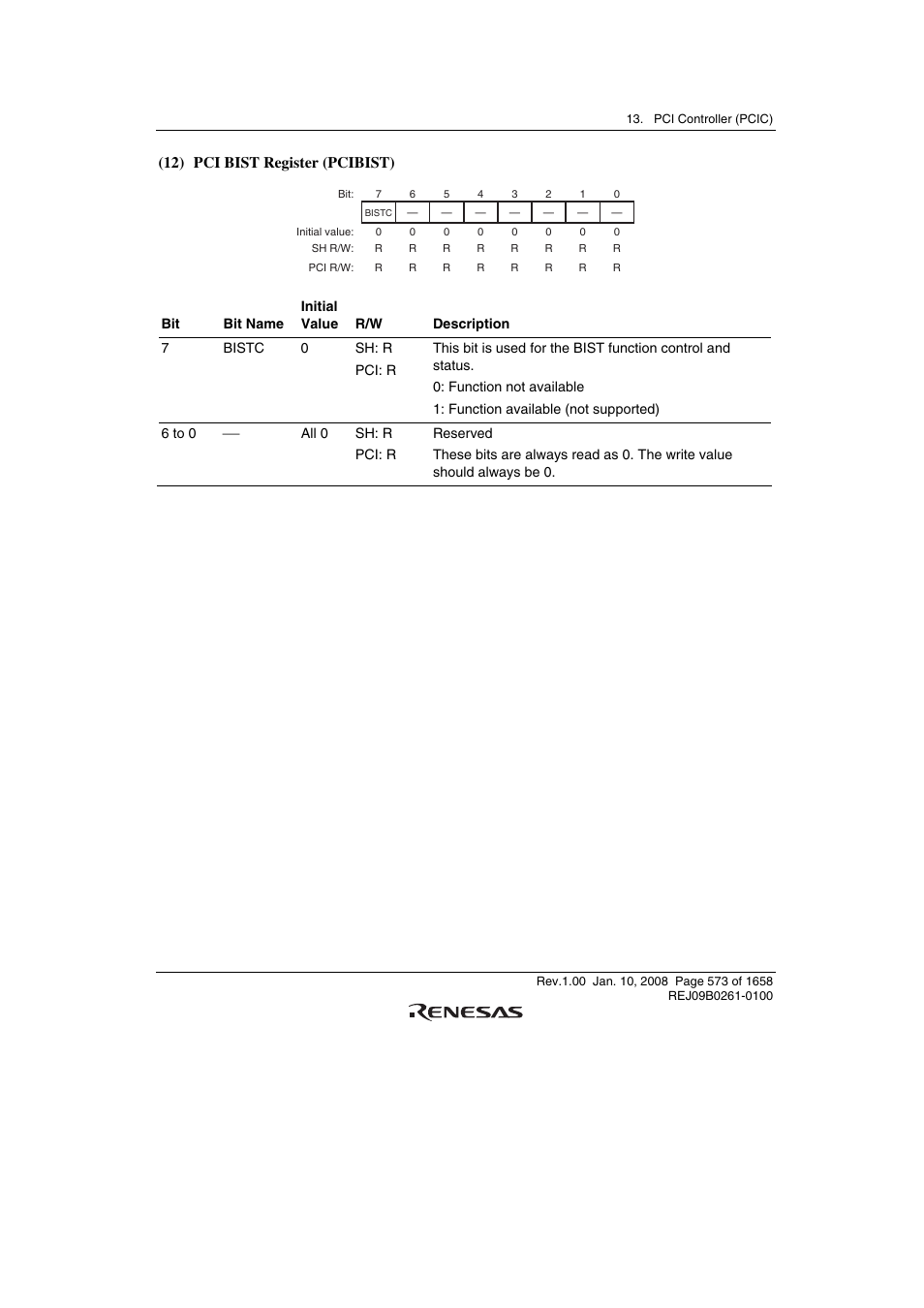 12) pci bist register (pcibist) | Renesas SH7781 User Manual | Page 603 / 1692