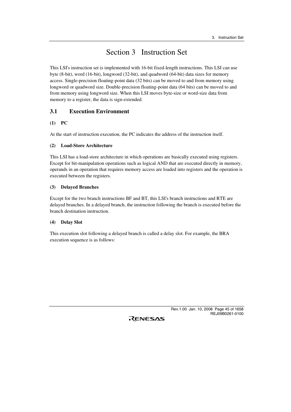 Section 3 instruction set, 1 execution environment | Renesas SH7781 User Manual | Page 75 / 1692