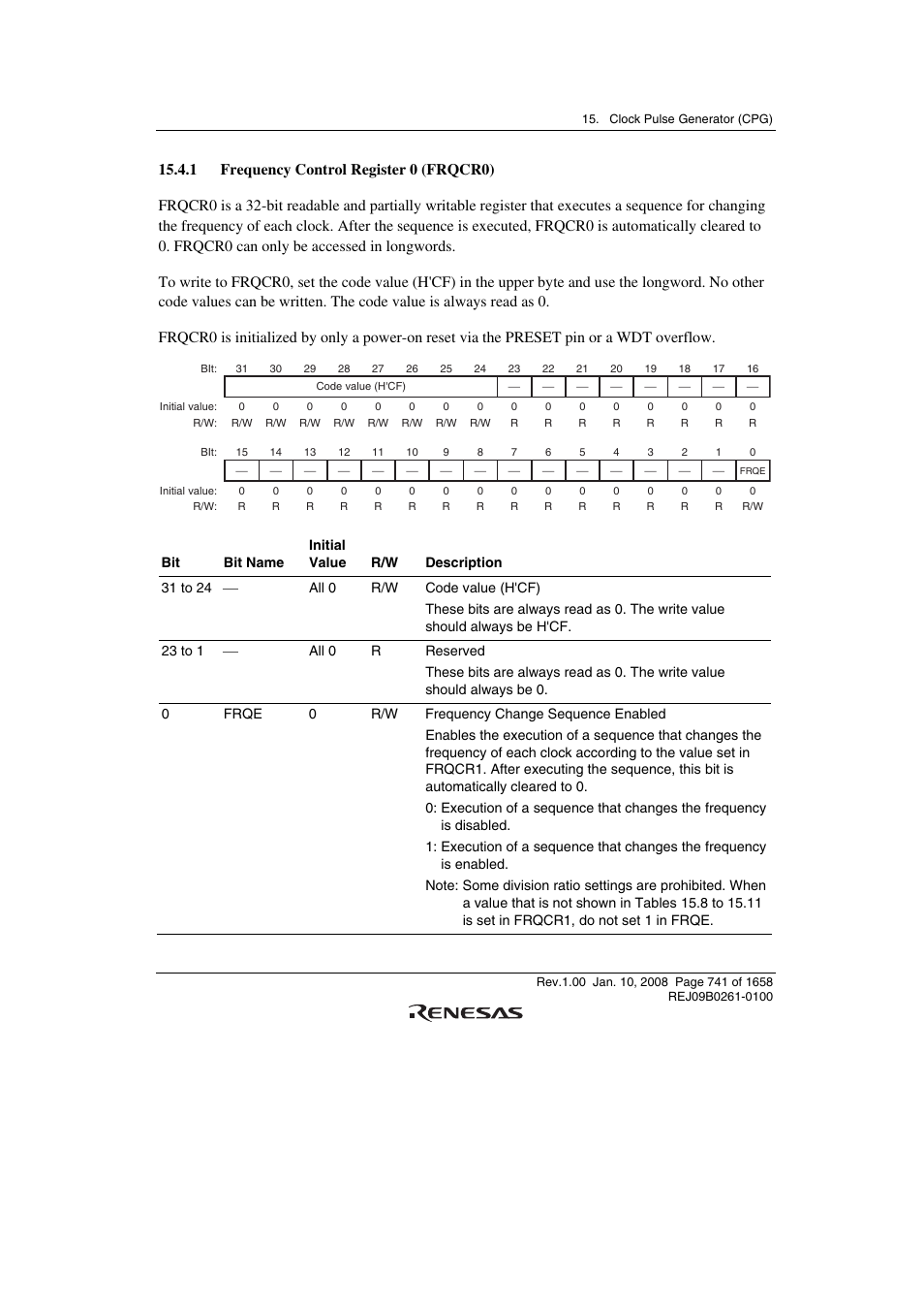 1 frequency control register 0 (frqcr0) | Renesas SH7781 User Manual | Page 771 / 1692