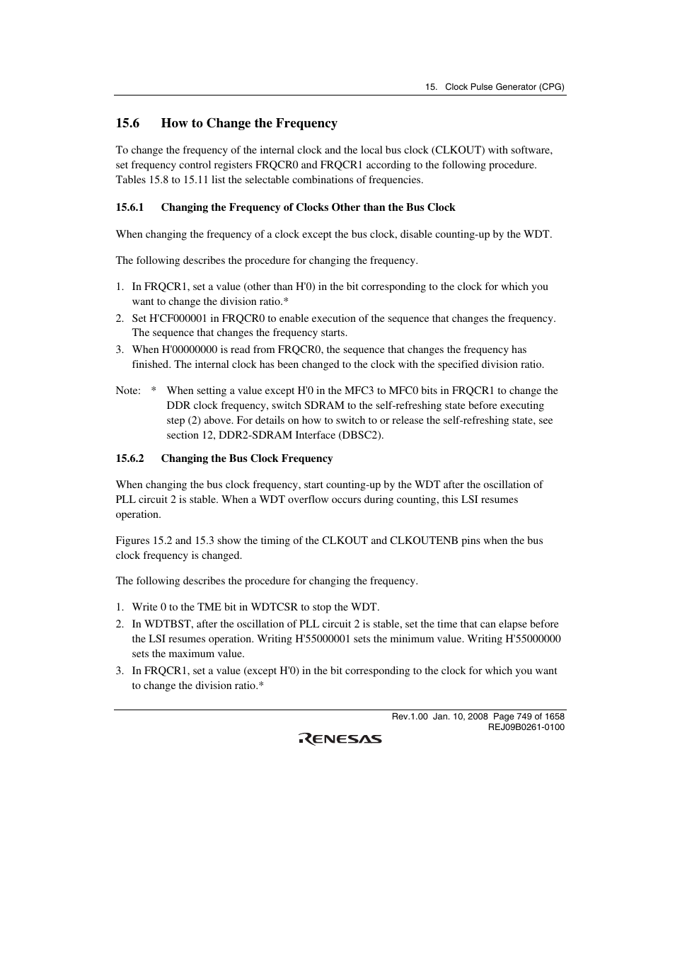 6 how to change the frequency, 2 changing the bus clock frequency | Renesas SH7781 User Manual | Page 779 / 1692