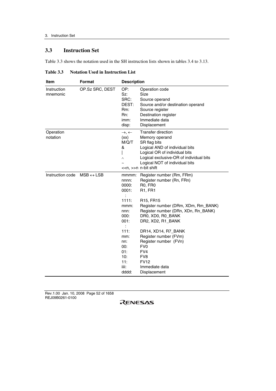 3 instruction set | Renesas SH7781 User Manual | Page 82 / 1692