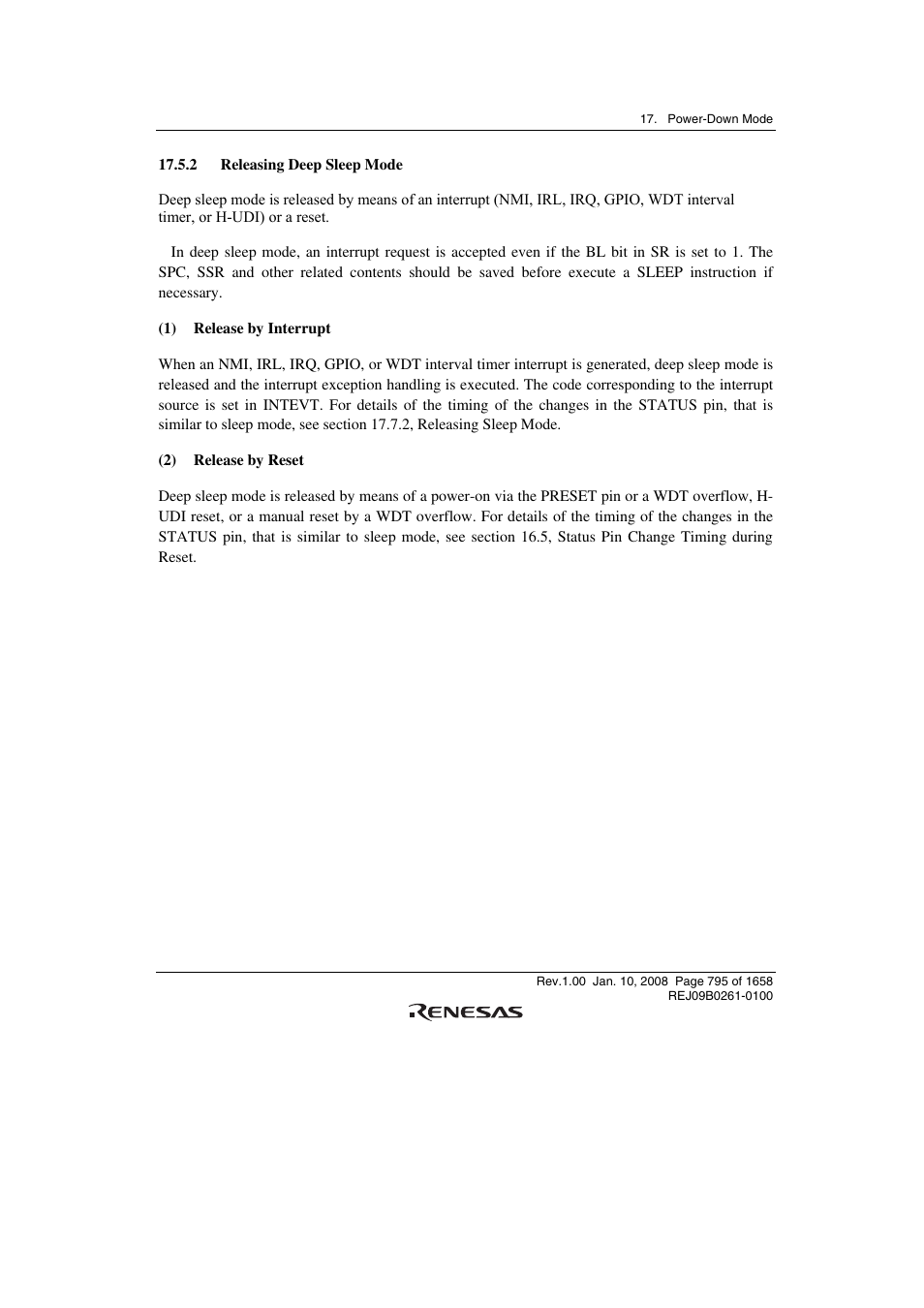 2 releasing deep sleep mode | Renesas SH7781 User Manual | Page 825 / 1692