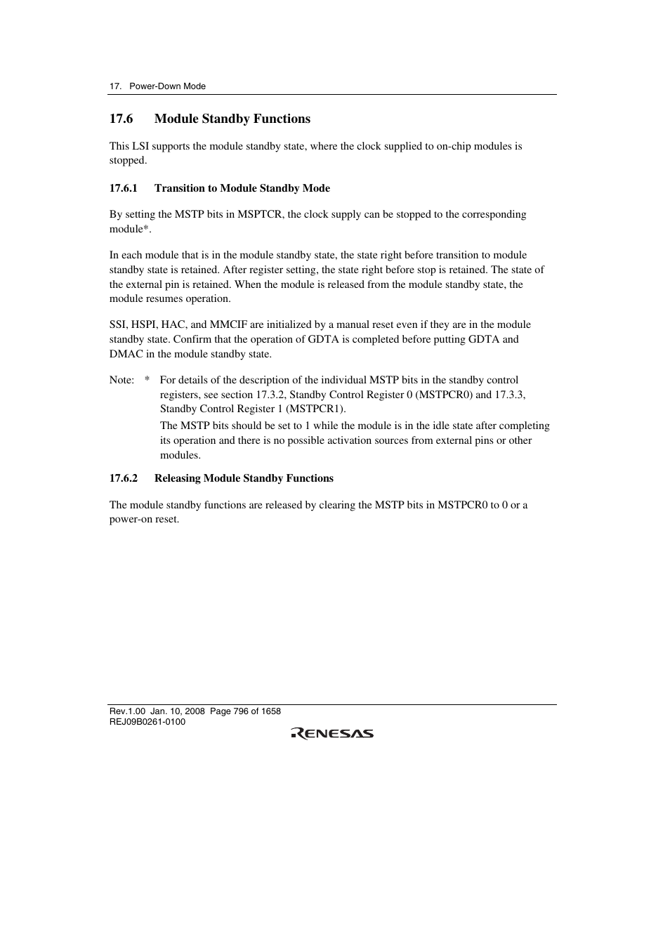 6 module standby functions, 1 transition to module standby mode, 2 releasing module standby functions | Renesas SH7781 User Manual | Page 826 / 1692