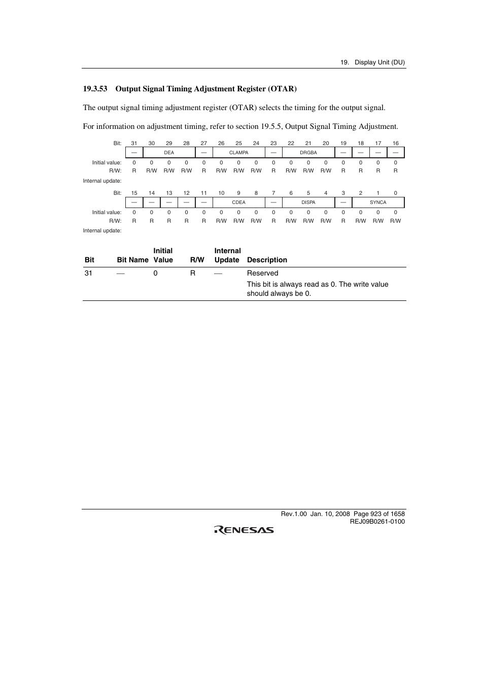 53 output signal timing adjustment register (otar) | Renesas SH7781 User Manual | Page 953 / 1692