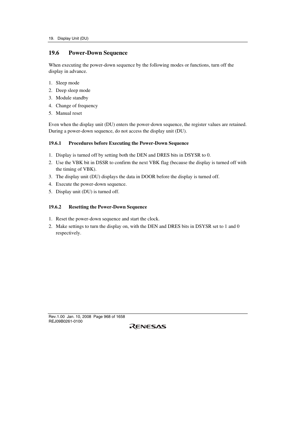 6 power-down sequence, 2 resetting the power-down sequence | Renesas SH7781 User Manual | Page 998 / 1692