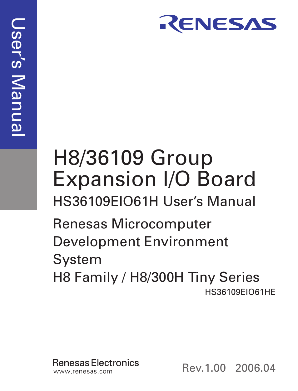 Cover, Use r’s m an ua l | Renesas H8/36109 User Manual | Page 3 / 30