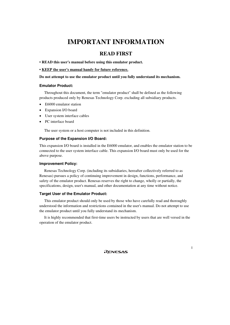 Important information, Read first | Renesas H8/36109 User Manual | Page 7 / 30