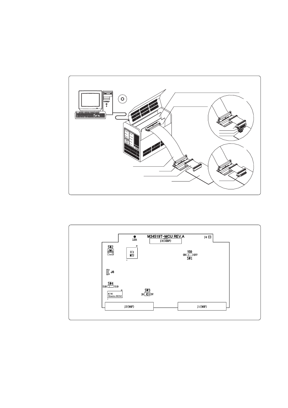 M34519t-mcu, 1 outline, Figure 3.2 positions of switches and connectors | Renesas Single-Chip Microcomputer M34519T-MCU User Manual | Page 13 / 38