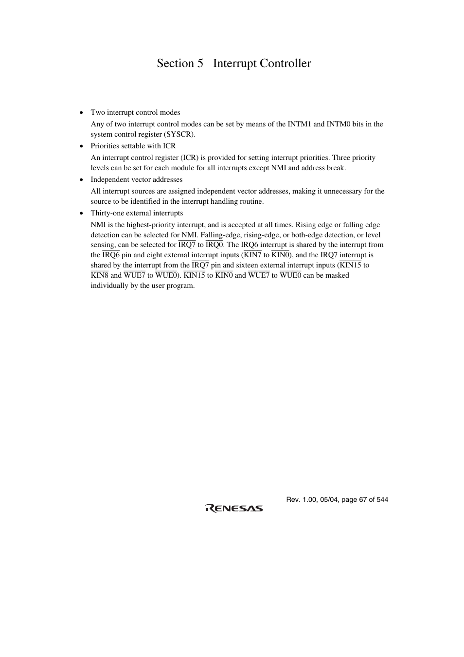 Section 5 interrupt controller, 1 features | Renesas H8S/2111B User Manual | Page 101 / 582