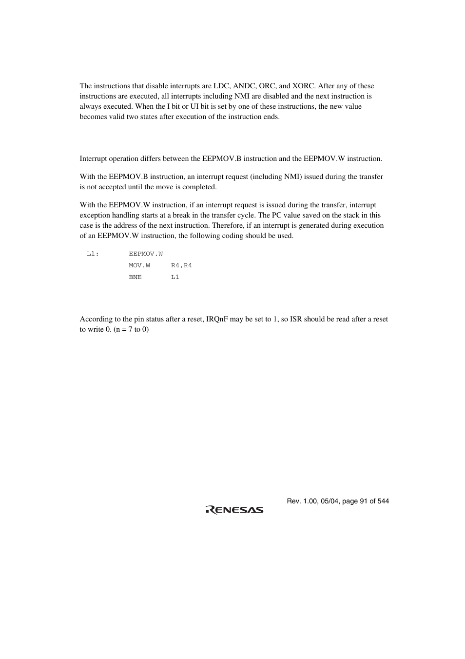 2 instructions that disable interrupts, 4 irq status register (isr) | Renesas H8S/2111B User Manual | Page 125 / 582