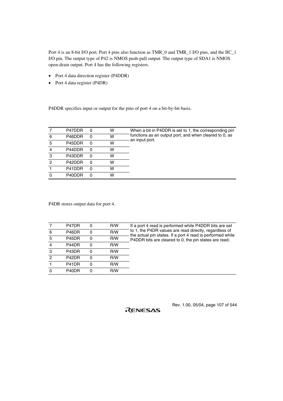 4 port 4, 1 port 4 data direction register (p4ddr), 2 port 4 data register (p4dr) | Renesas H8S/2111B User Manual | Page 141 / 582