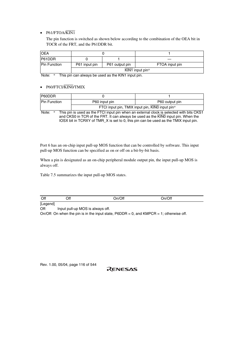 6 port 6 input pull-up mos | Renesas H8S/2111B User Manual | Page 150 / 582