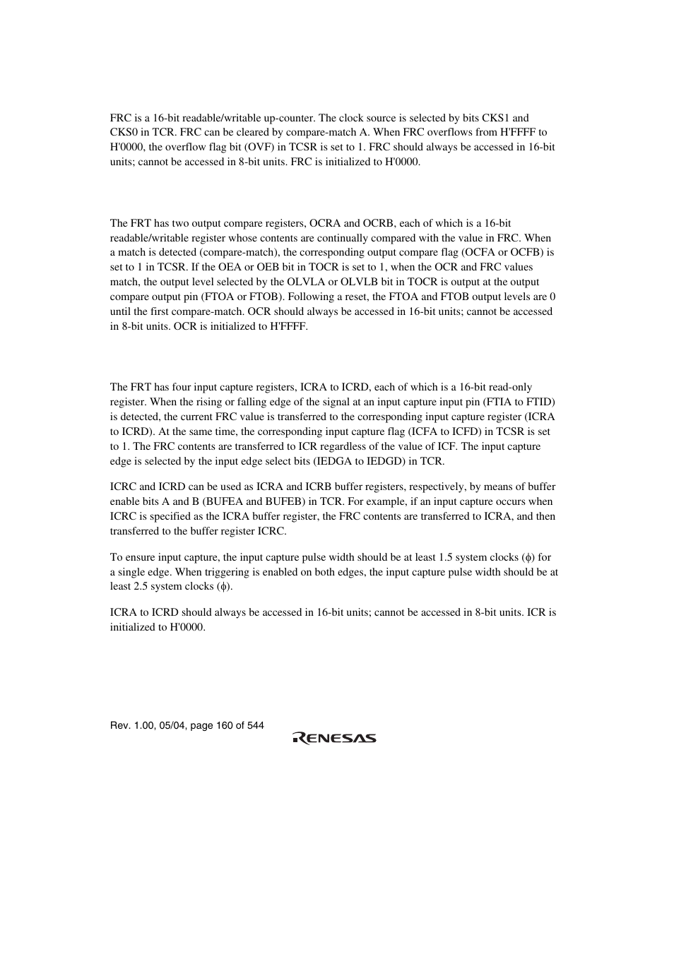 1 free-running counter (frc), 2 output compare registers a and b (ocra, ocrb), 3 input capture registers a to d (icra to icrd) | Renesas H8S/2111B User Manual | Page 194 / 582