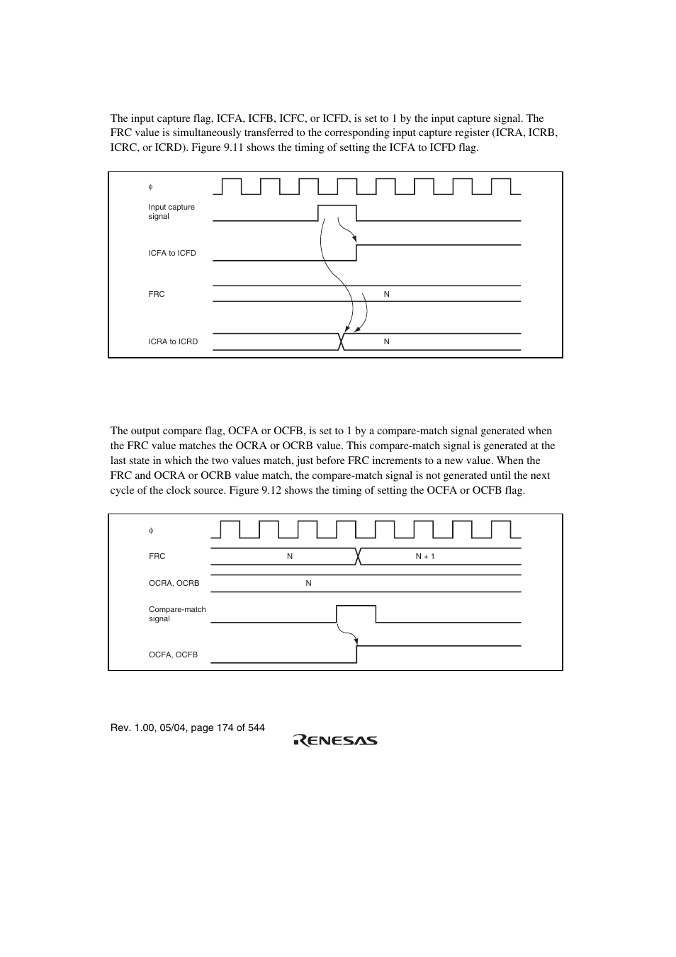 6 timing of input capture flag (icf) setting, 7 timing of output compare flag (ocf) setting | Renesas H8S/2111B User Manual | Page 208 / 582