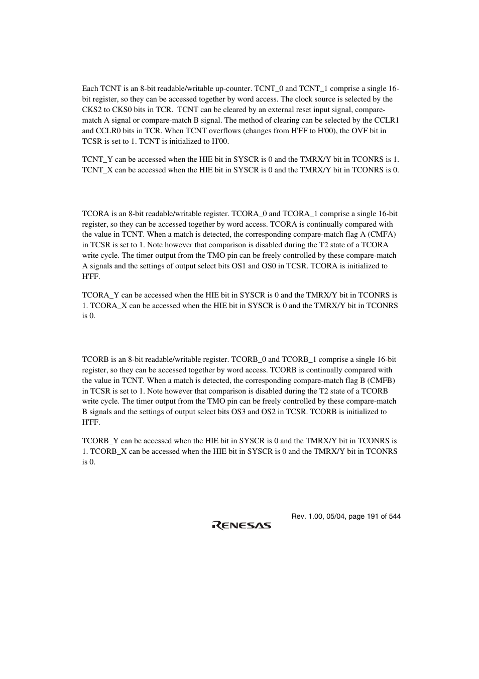 1 timer counter (tcnt), 2 time constant register a (tcora), 3 time constant register b (tcorb) | Renesas H8S/2111B User Manual | Page 225 / 582
