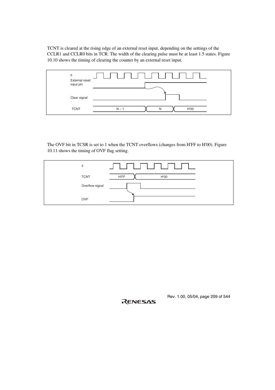 5 tcnt external reset timing, 6 timing of overflow flag (ovf) setting | Renesas H8S/2111B User Manual | Page 243 / 582