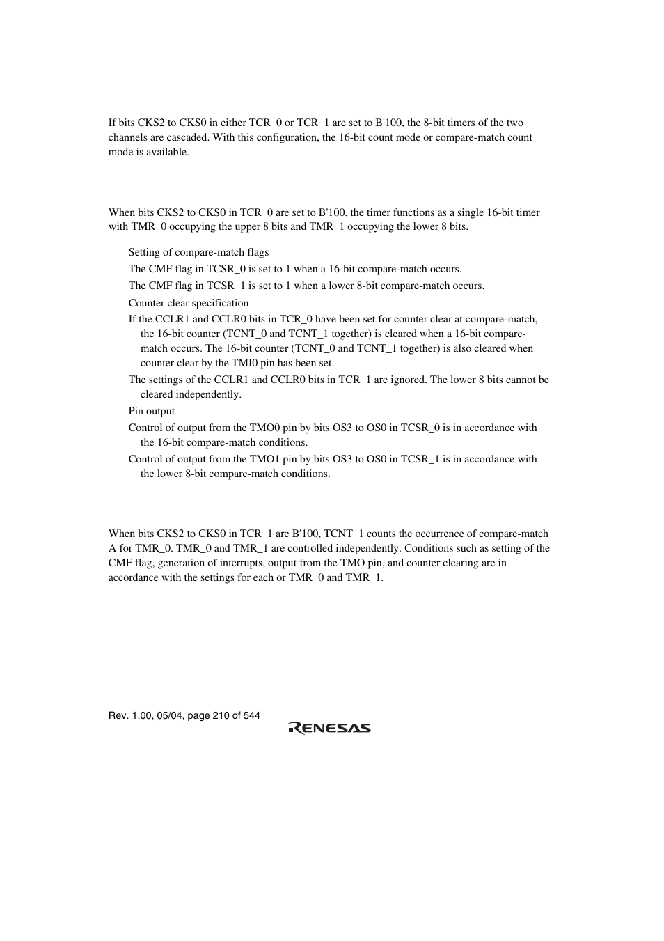 6 tmr_0 and tmr_1 cascaded connection, 1 16-bit count mode, 2 compare-match count mode | Renesas H8S/2111B User Manual | Page 244 / 582